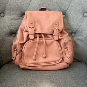 Forever 21 Pink Leather-Like Drawstring Backpack with Adjustable Straps